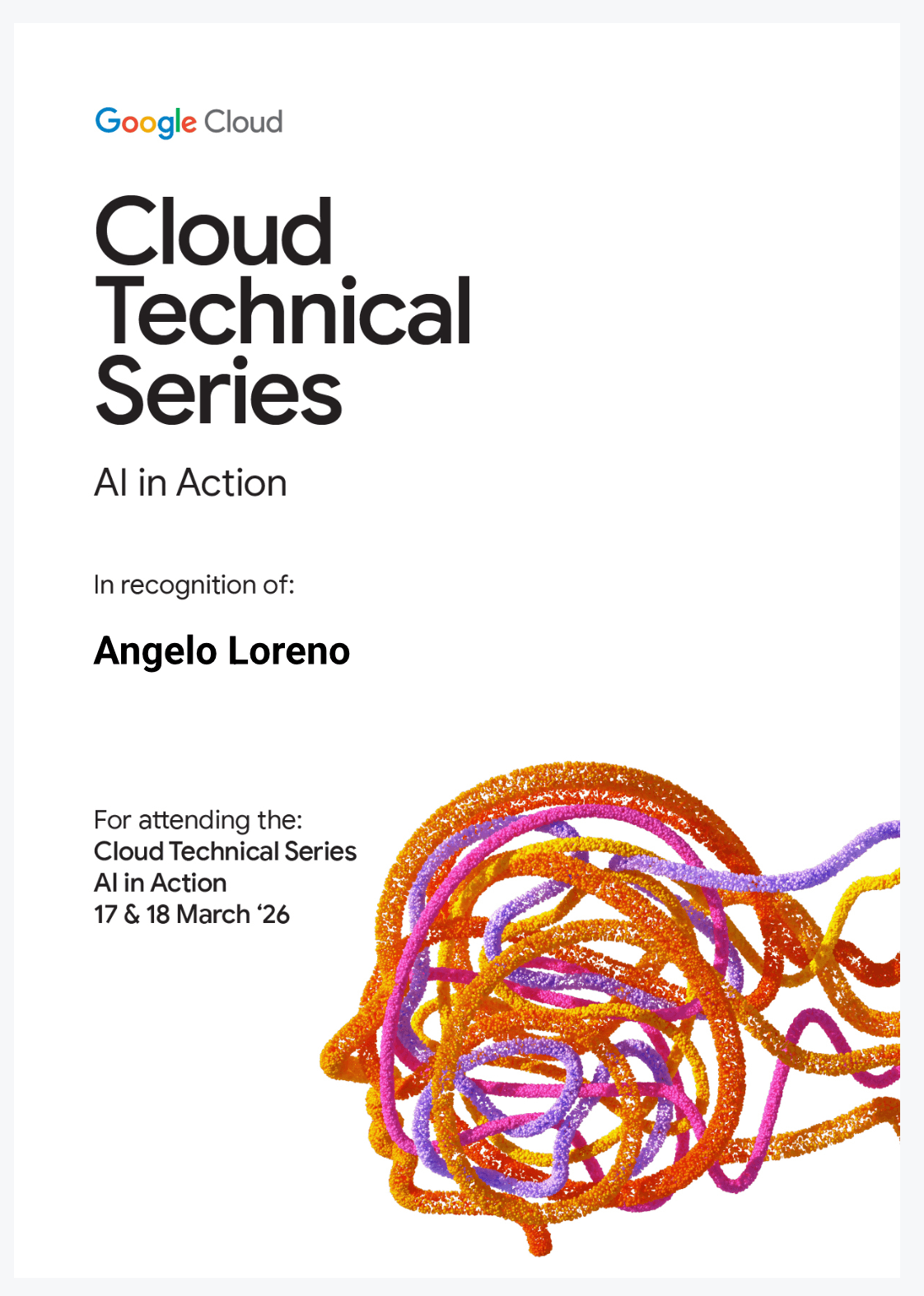 Cloud Technical Series AI in Action certificate