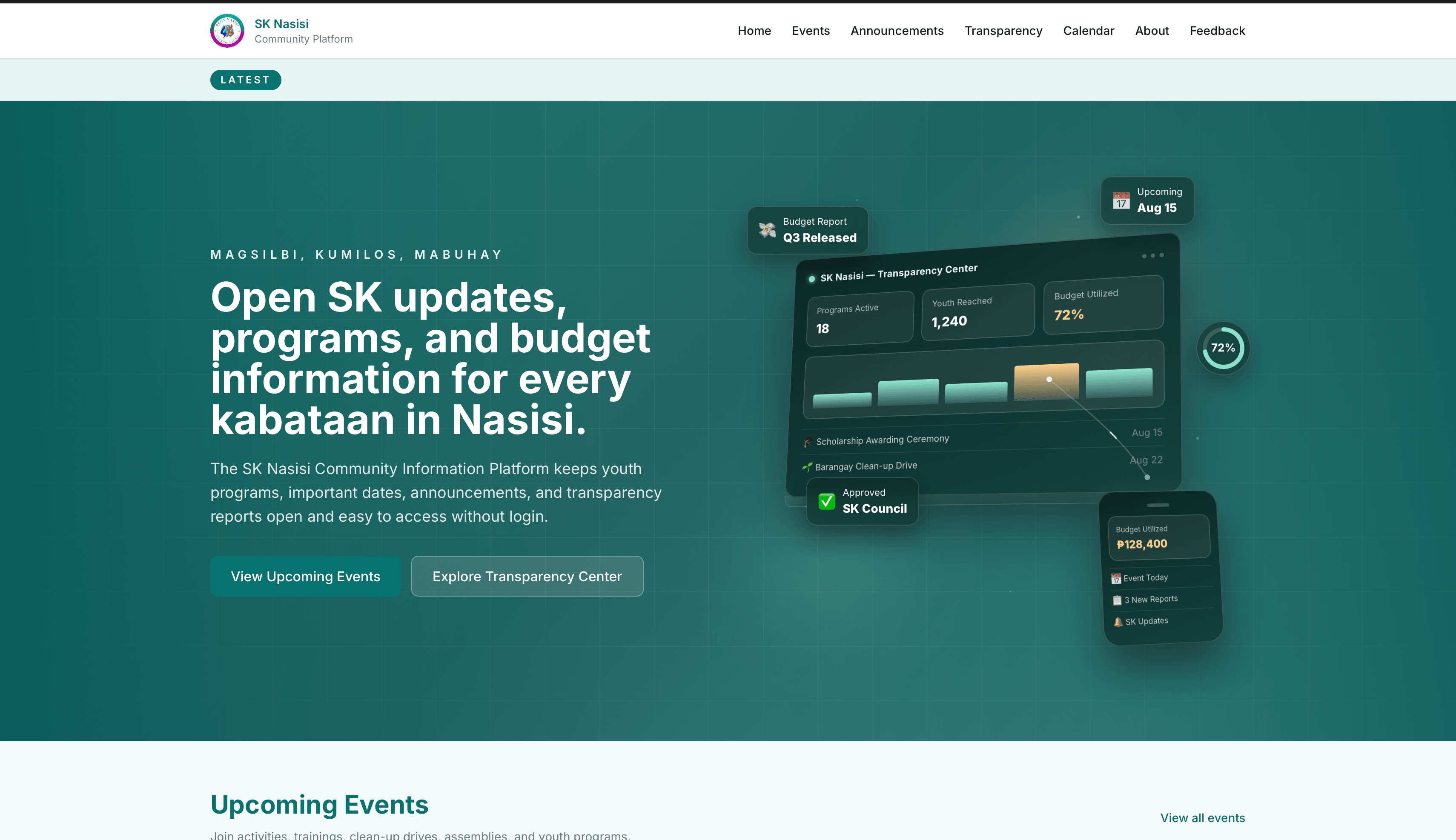SK Nexus community platform homepage and dashboard preview
